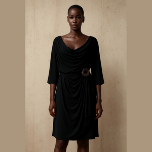 EY Signature Black Off-The-Shoulder Black Dress With Decorative Brooch - Size 1X